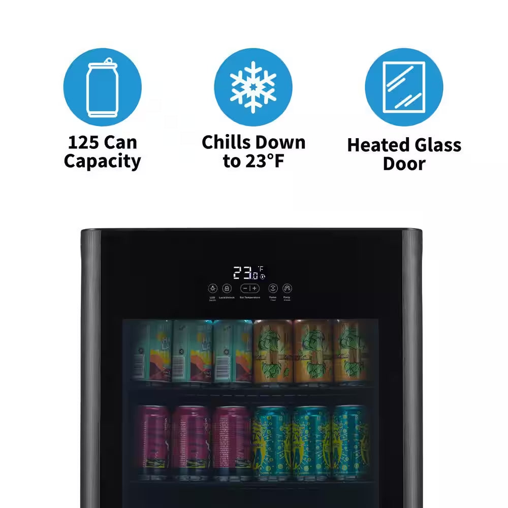 Beverage Froster 22 In. 125 (12 Oz.) Can Freestanding Cooler Beverage Fridge Chills down to 23° W/ Party and Turbo Mode