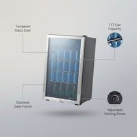 3.1 Cu. Ft. 17.5 In. 117-Can Free-Standing Beverage Cooler — infographic
