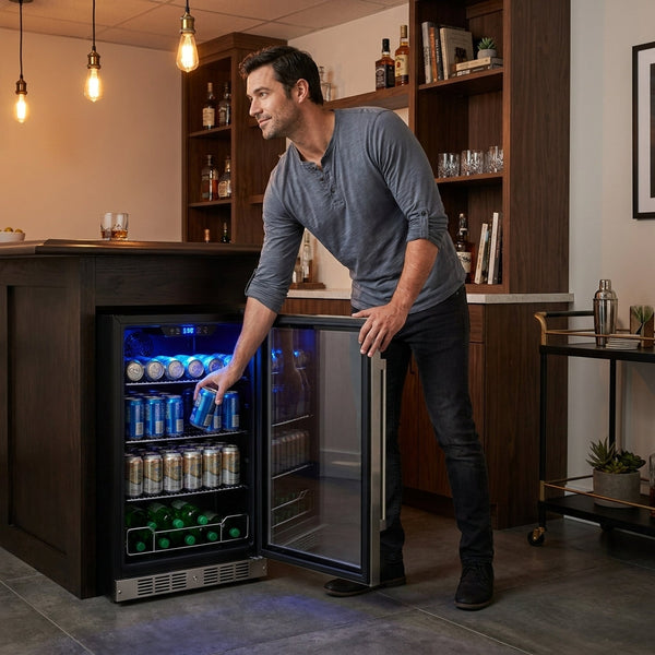Beverage Cooler Built for Perfect Storage, 117-Can Capacity, Adjustable Shelves, LED Lighting, Door Lock