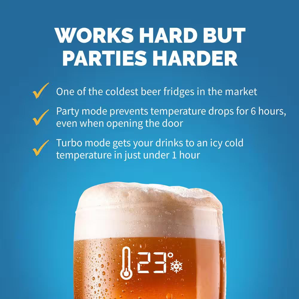 Beverage Froster 22 In. 125 (12 Oz.) Can Freestanding Cooler Beverage Fridge Chills down to 23° W/ Party and Turbo Mode