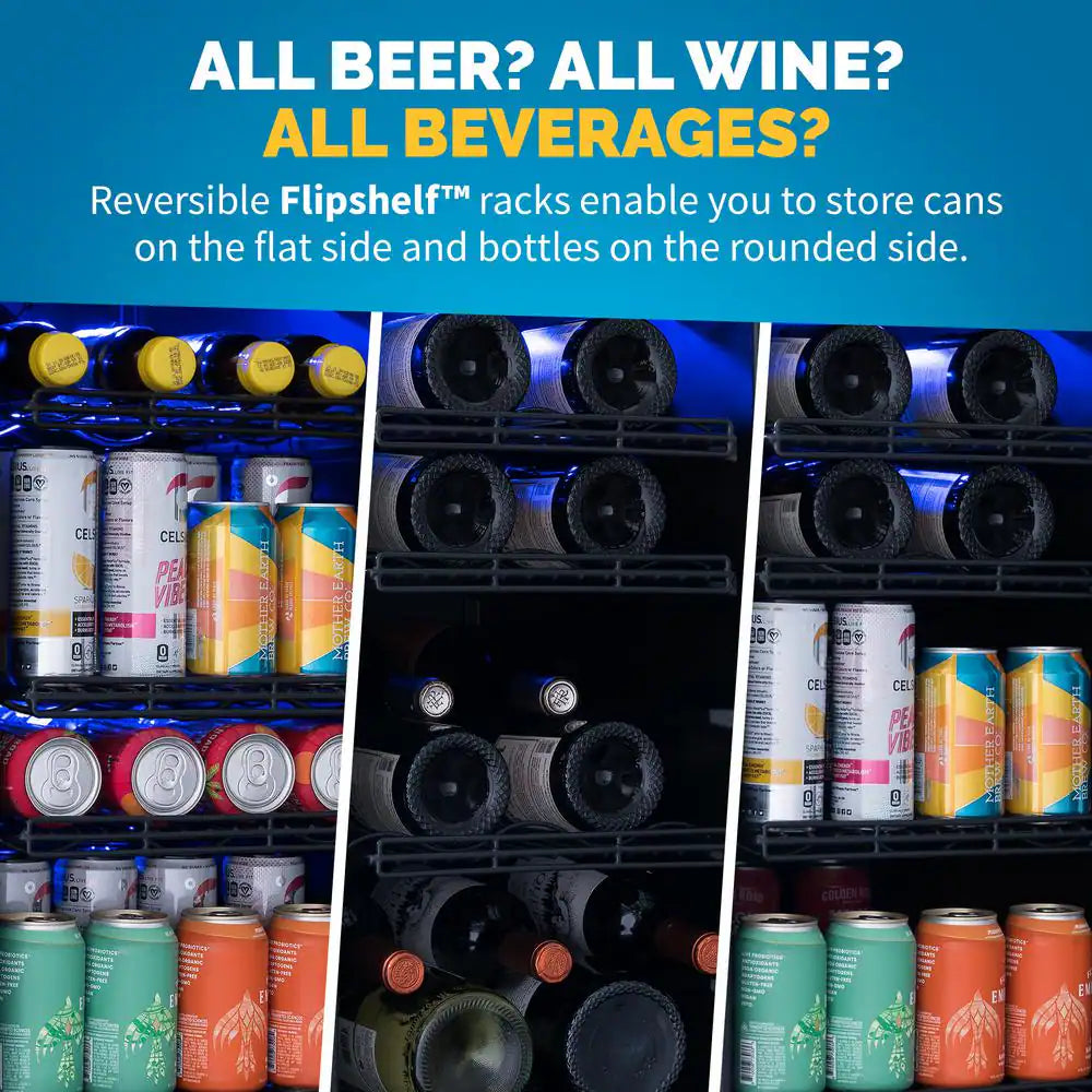 15 In. Flipshelf 33 Wine Bottles & 80 Cans Built-In Beverage and Wine Cooler in Stainless Steel with Reversible Shelves