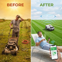 Robot Lawn Mower NO Wire - 0.9 Acre, Full Band Rtk+4-Eye Vision Robotic Lawnmower, Automatic Mapping, 30 Multi-Zone Management, Accurate Obstacle Avoidance, Intelligent Anti-Theft, APP Control — Before & After