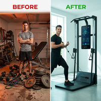 Smart Home Gym Built for Full Body Training, Digital Weight System, Multi-Station Rack, Compact Design — Before & After