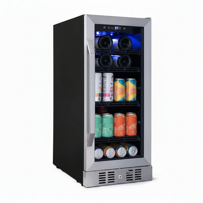 15 In. Flipshelf 33 Wine Bottles & 80 Cans Built-In Beverage and Wine Cooler in Stainless Steel with Reversible Shelves