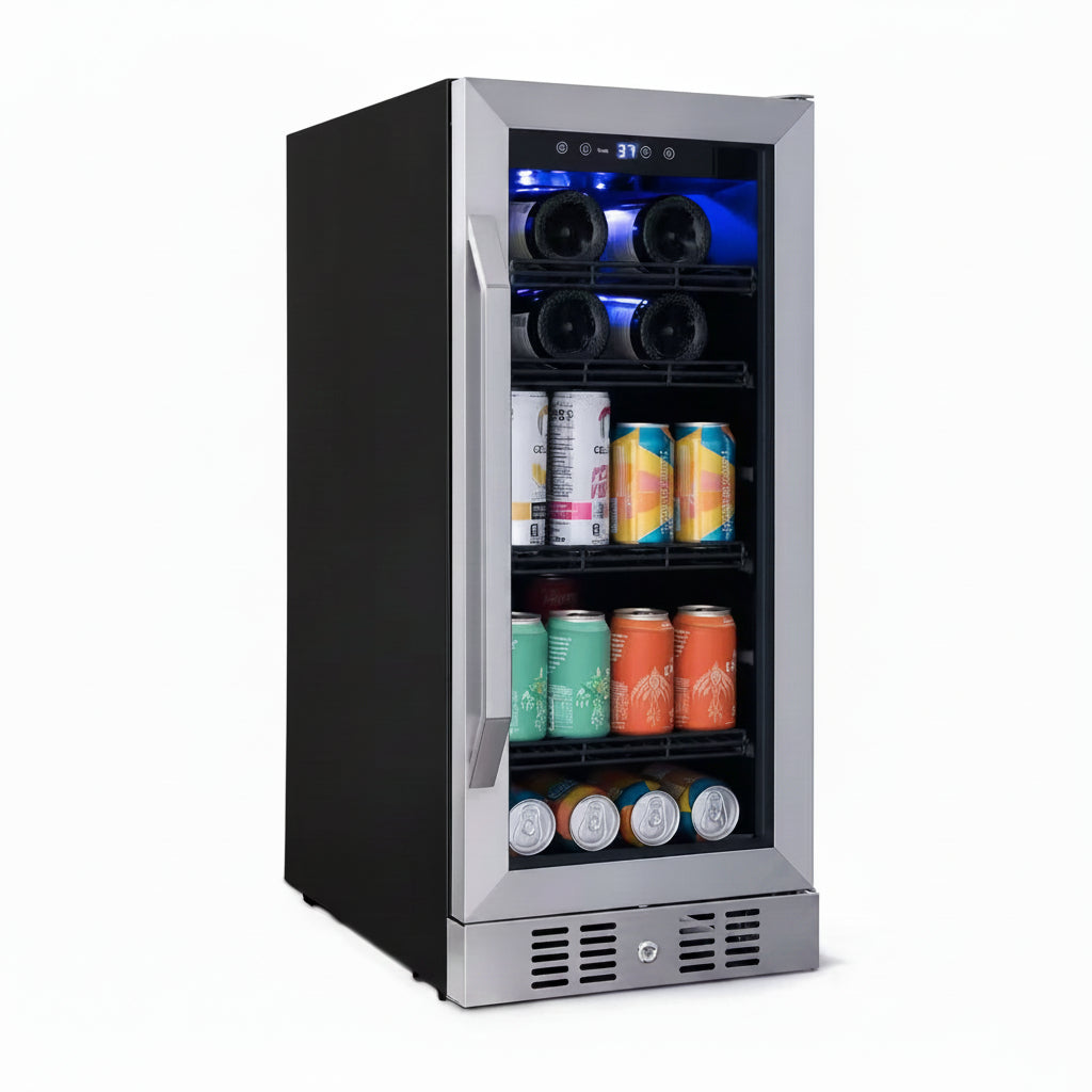 15 In. Flipshelf 33 Wine Bottles & 80 Cans Built-In Beverage and Wine Cooler in Stainless Steel with Reversible Shelves